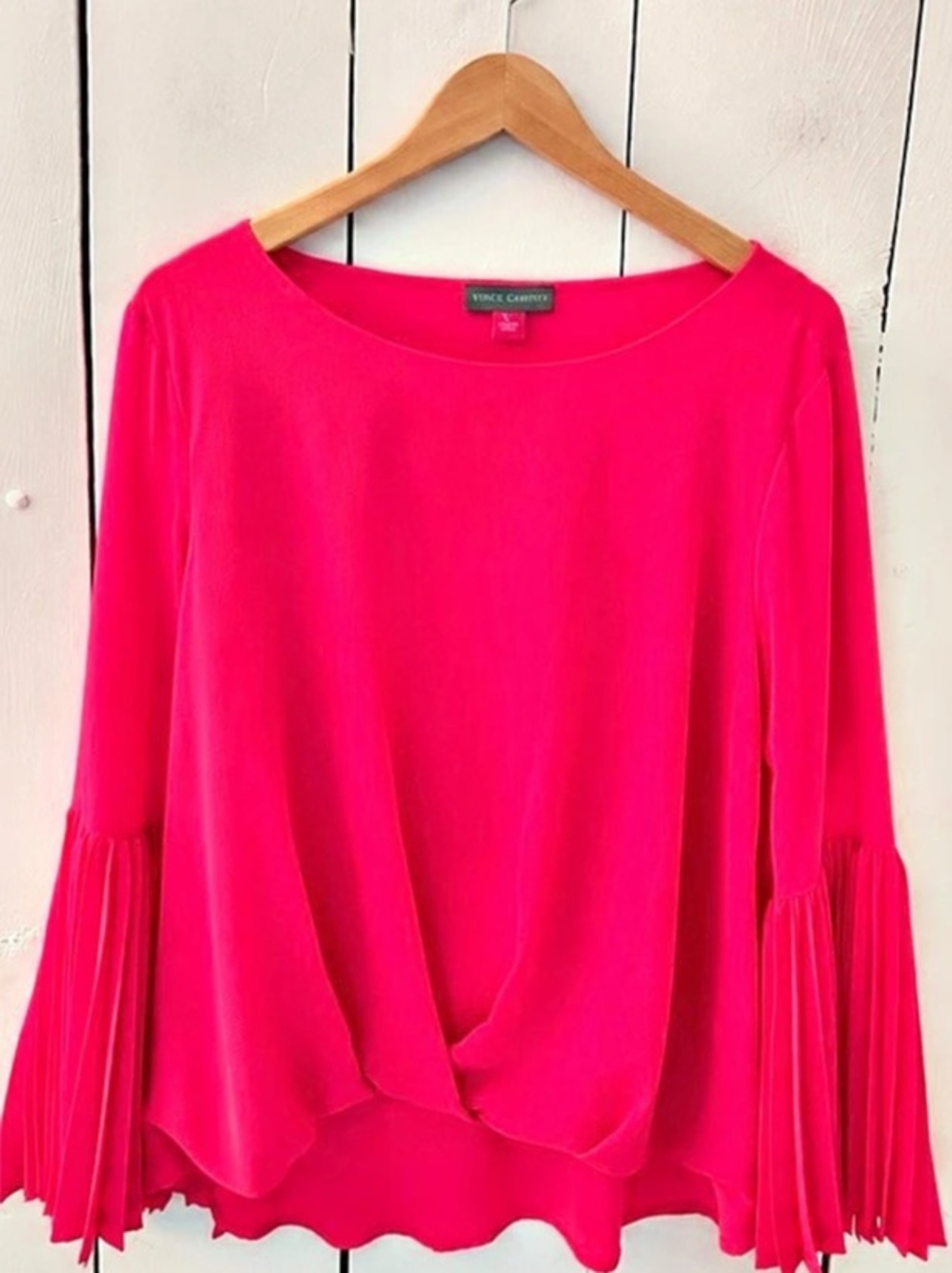 Vince Camuto Fuchsia Pink Pleated Bell Sleeve Blouse Large